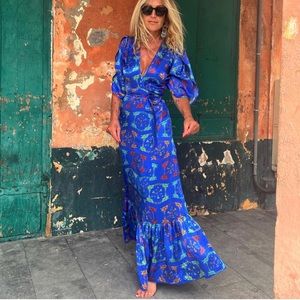 Jessie Western Silk Wrap Dress M Swallow Ruffle